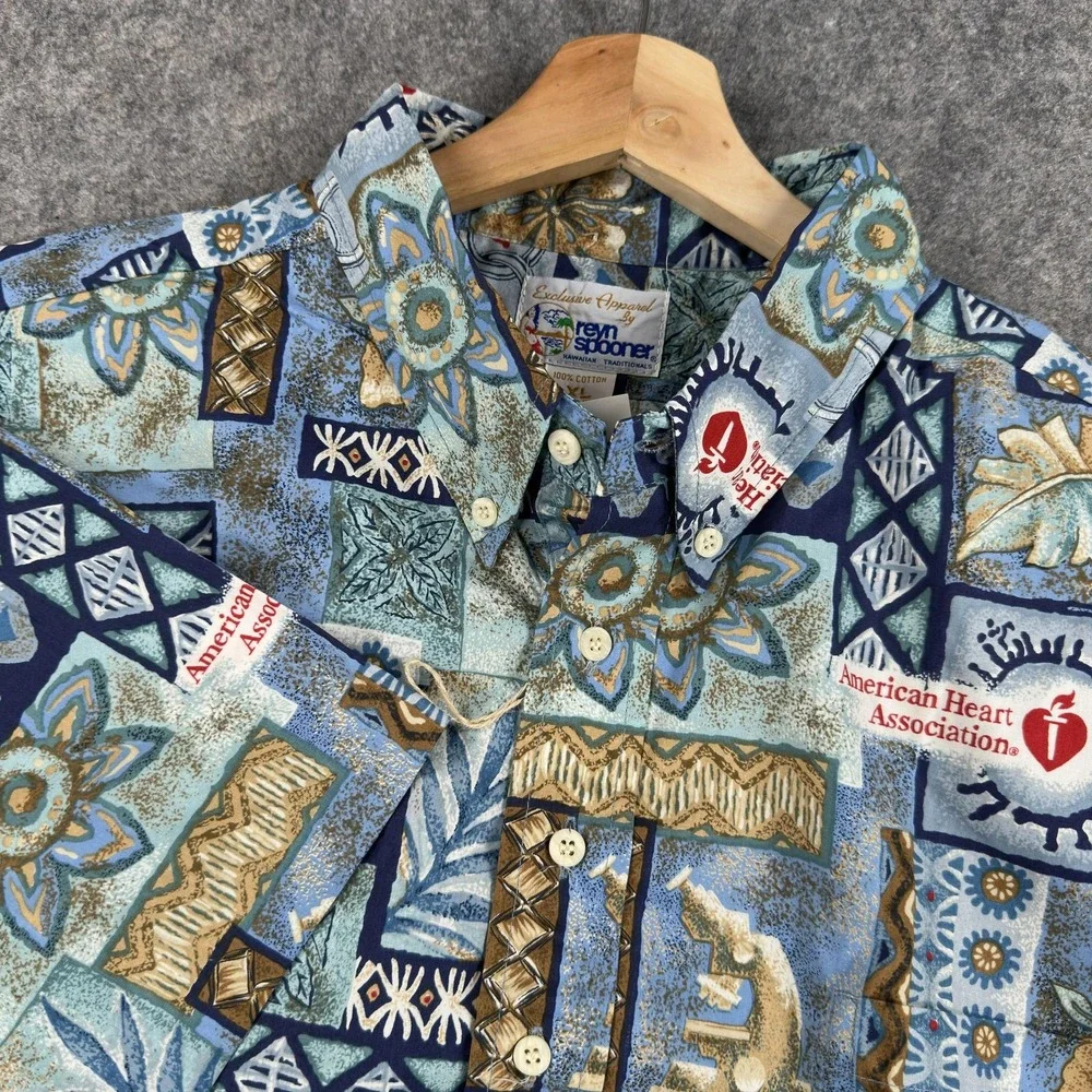Reyn Spooner Shirt Mens XL Blue American Heart Association Hawaiian Pullover
